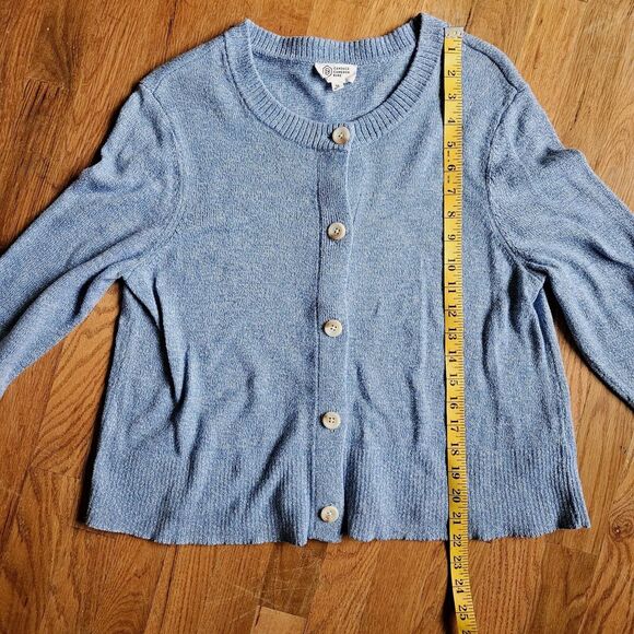 Candace Cameron Bure Cardigan Womens M Blue Cotton Sweater Classic Minimalist - Picture 9 of 9
